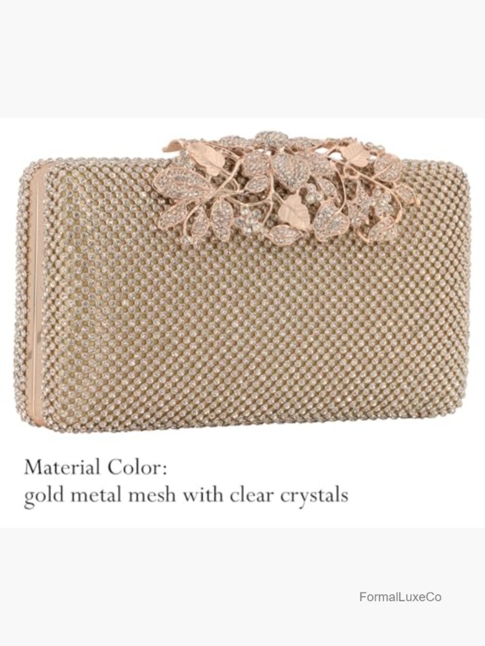 Evening Clutch Bag with Rhinestone Flower Clasp, Crystal Purse for Wedding - Picture 3 of 7